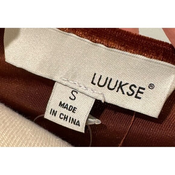 Luukse Velvet Long Sleeve Dress With Embroidered Detail & Tassels Brown Small - Picture 8 of 8